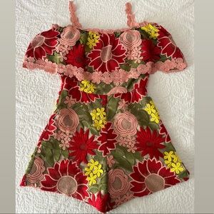 Alice + Olivia Anelle Lace Floral Romper